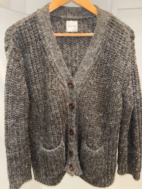 Anine Bing Sweaters - Anine Bing Charcoal Gray Textured V-Neck Cardigan